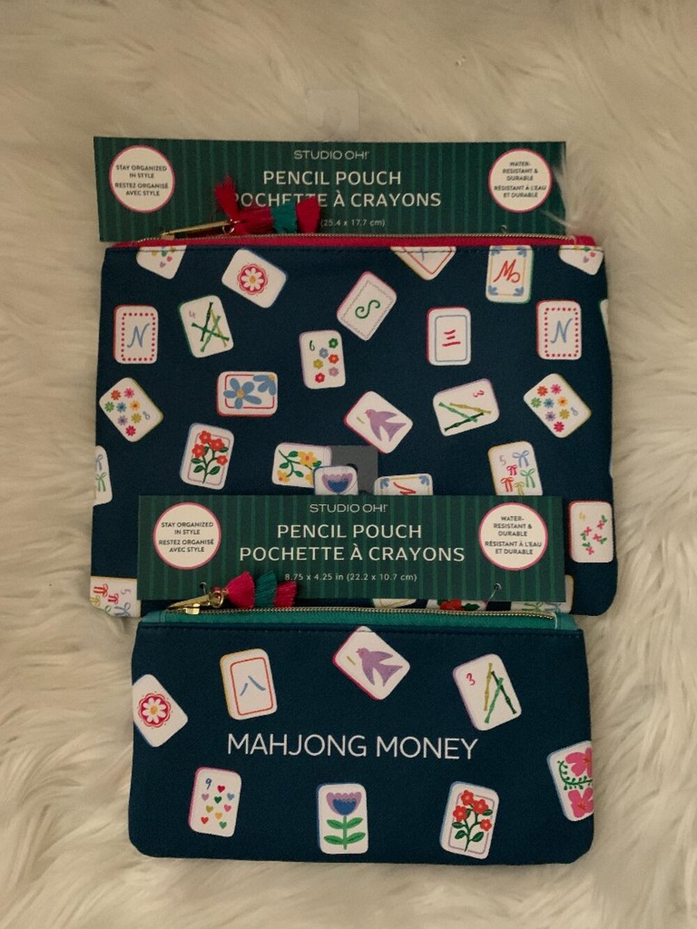 STUDIO OH! Mahjong Tiles Pencil Pouch Set of 2 in Dark Green Multi